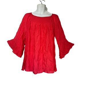 avenue smocked bell sleeve crinkle blouse plus size 18/20